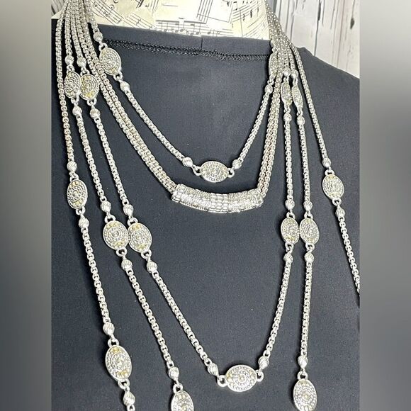 Silvertone Statement Multi Chain Layered Necklace - Picture 3 of 4